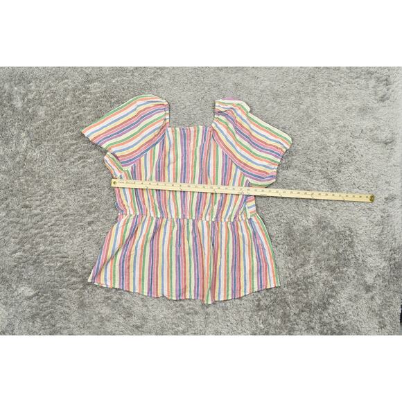 Lane Bryant Size 18 Multicolor Blouse, Cotton Blend, Short Sleeve V Neck Striped - Picture 4 of 7